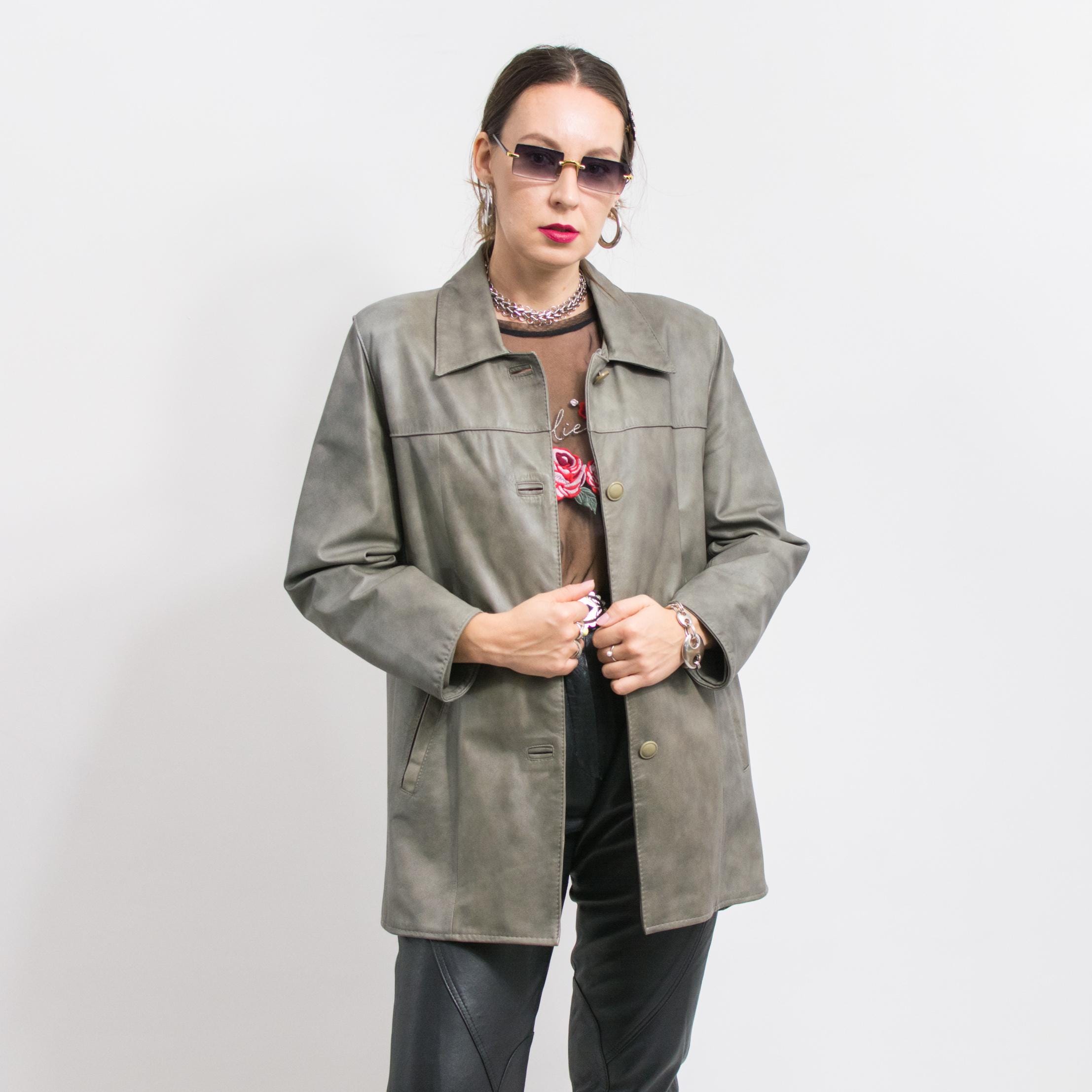 Khaki gray leather jacket